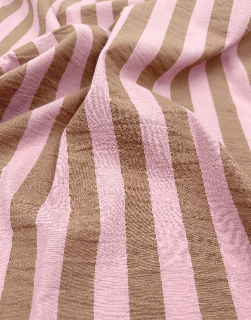 Blush Toffee Wide Stripe Yarn-Dyed Cotton Fabric