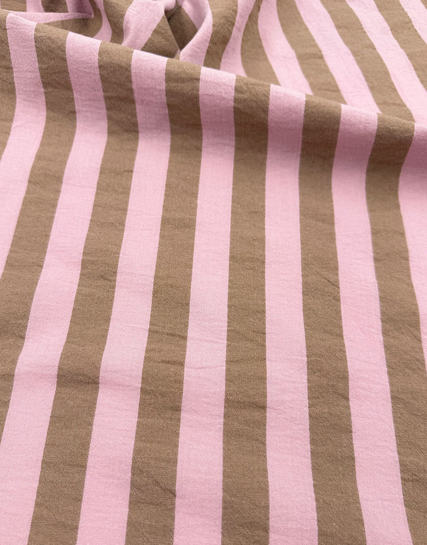 Blush Toffee Wide Stripe Yarn-Dyed Cotton Fabric