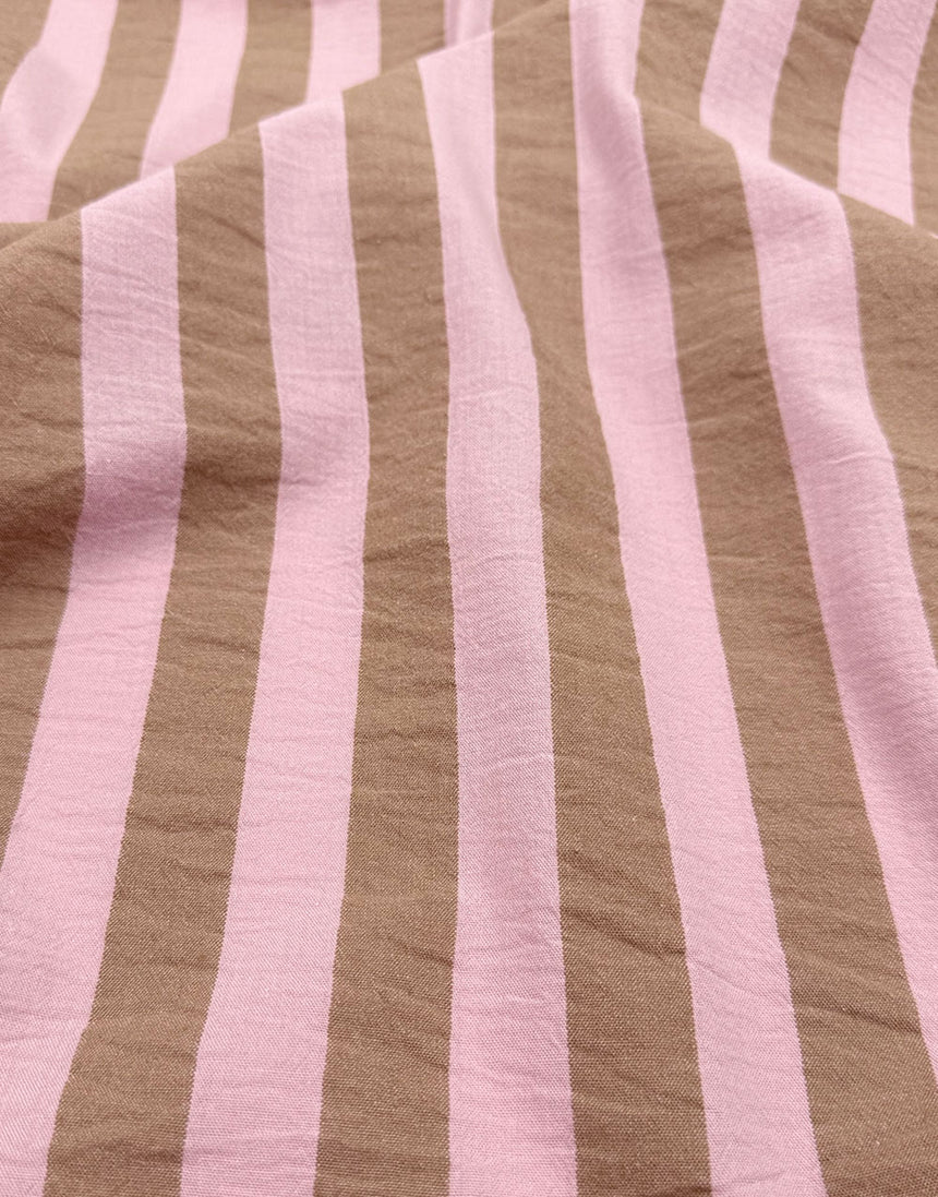 Blush Toffee Wide Stripe Yarn-Dyed Cotton Fabric