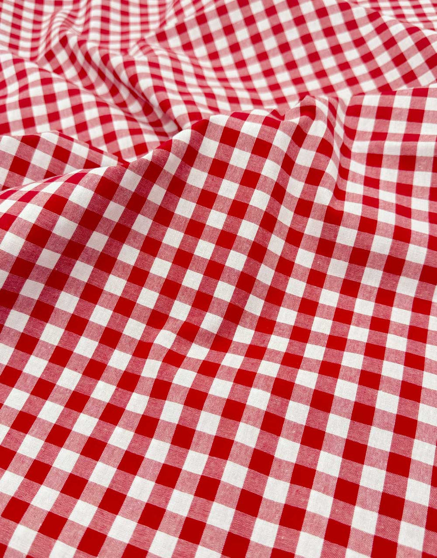 Small Red Yarn-Dyed Gingham Cotton Fabric