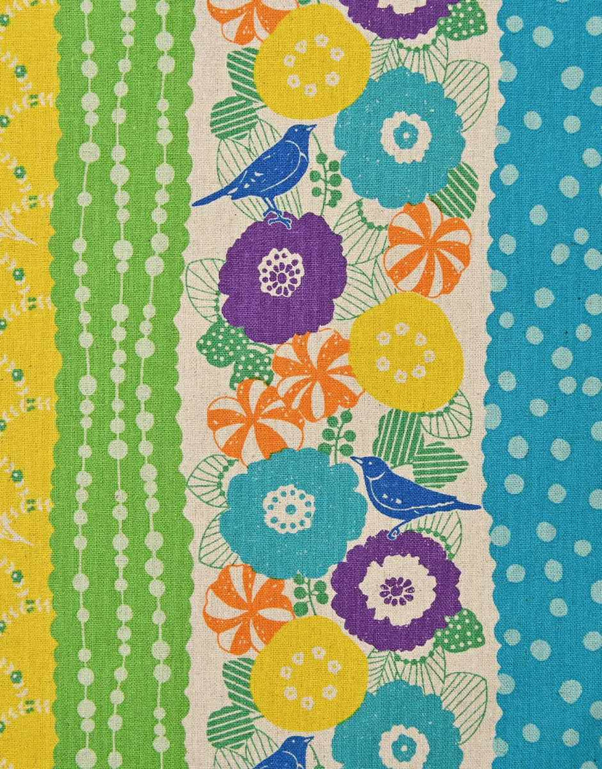 Blue & Green Peck Japanese Cotton Linen Fabric, Echino