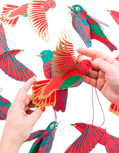 East End Press Christmas Decoration Festive Bird Paper Decorations, East End Press 13750