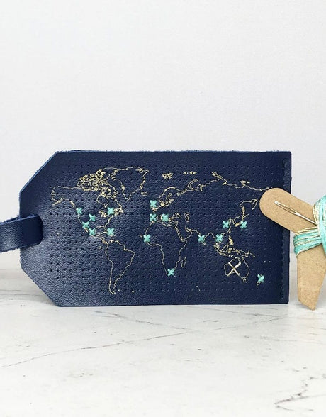 Chasing Threads Embroidery Navy Luggage Tag 'Stitch Where You've Been', Chasing Threads Stitch Kit 7141148593641 7141148593641