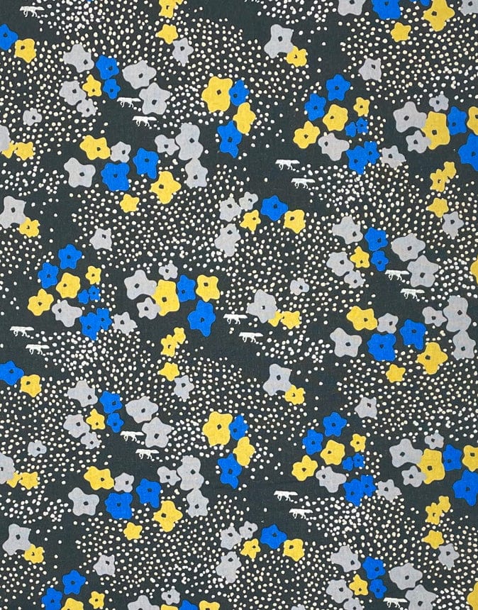 Echino Cotton / Linen Grey / Abstract Silver Wolves & Flowers Dark Grey, Cotton Linen Canvas Fabric, Etsuko Furuya for Echino 12455