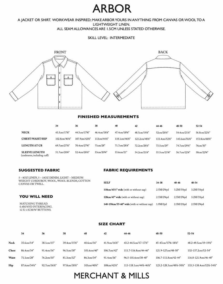 Merchant and Mills Coats & Jackets The Arbor Shirt, Merchant & Mills Sewing Patterns 14734