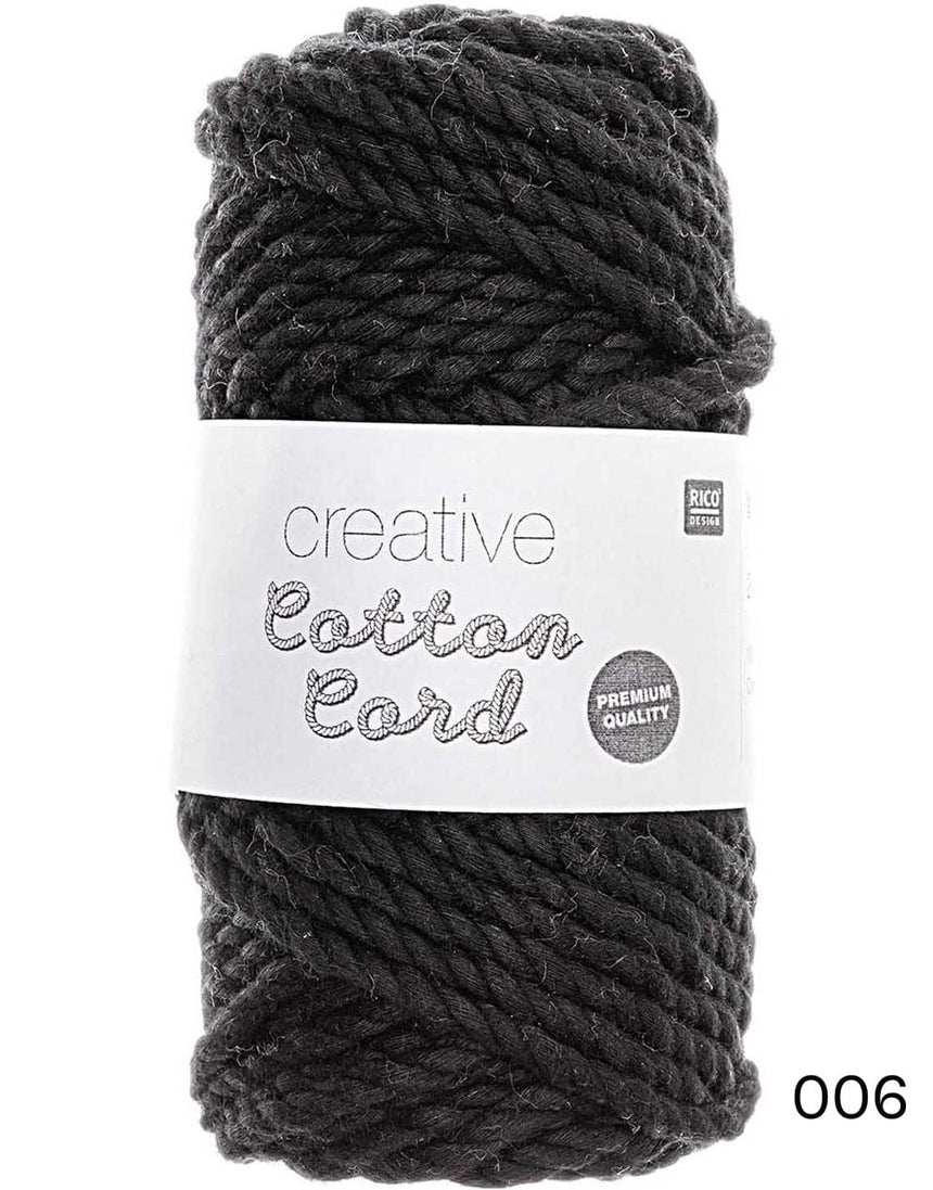 Rico Yarn & Wool 006 Black Rico Creative Cotton Macrame Cord, Various Colours 4051271453275 4051271453275
