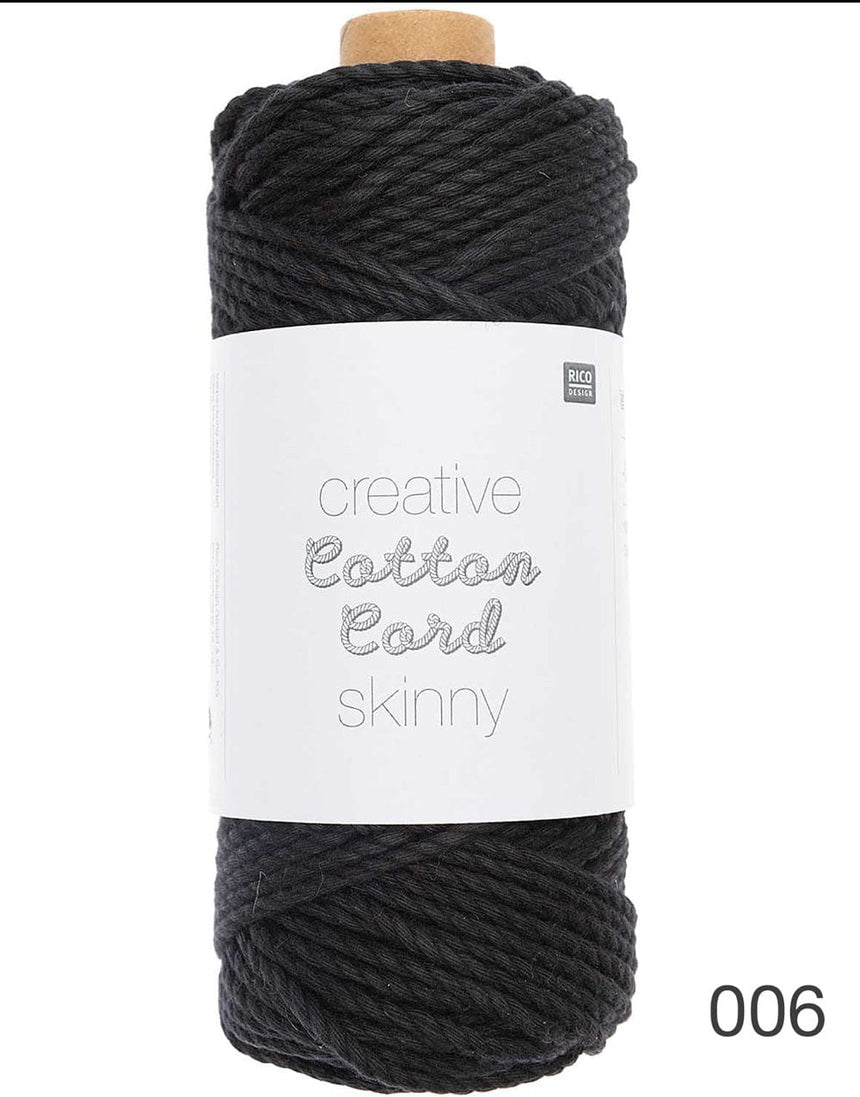 Rico Yarn & Wool 006 Black Rico Creative Cotton Macrame Cord Skinny, Various Colours 4051271164515 4051271164515