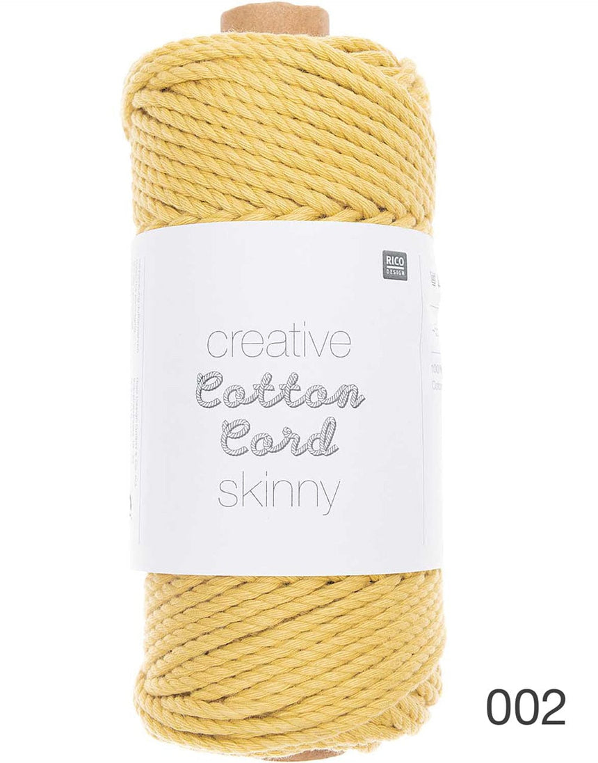 Rico Yarn & Wool 002 Yellow Rico Creative Cotton Macrame Cord Skinny, Various Colours 4051271164478 4051271164478