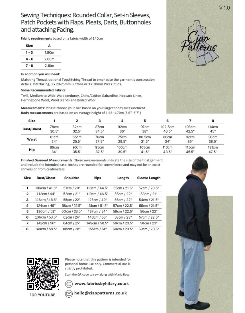 Jo Jacket Paper Sewing Pattern, Ciao Patterns