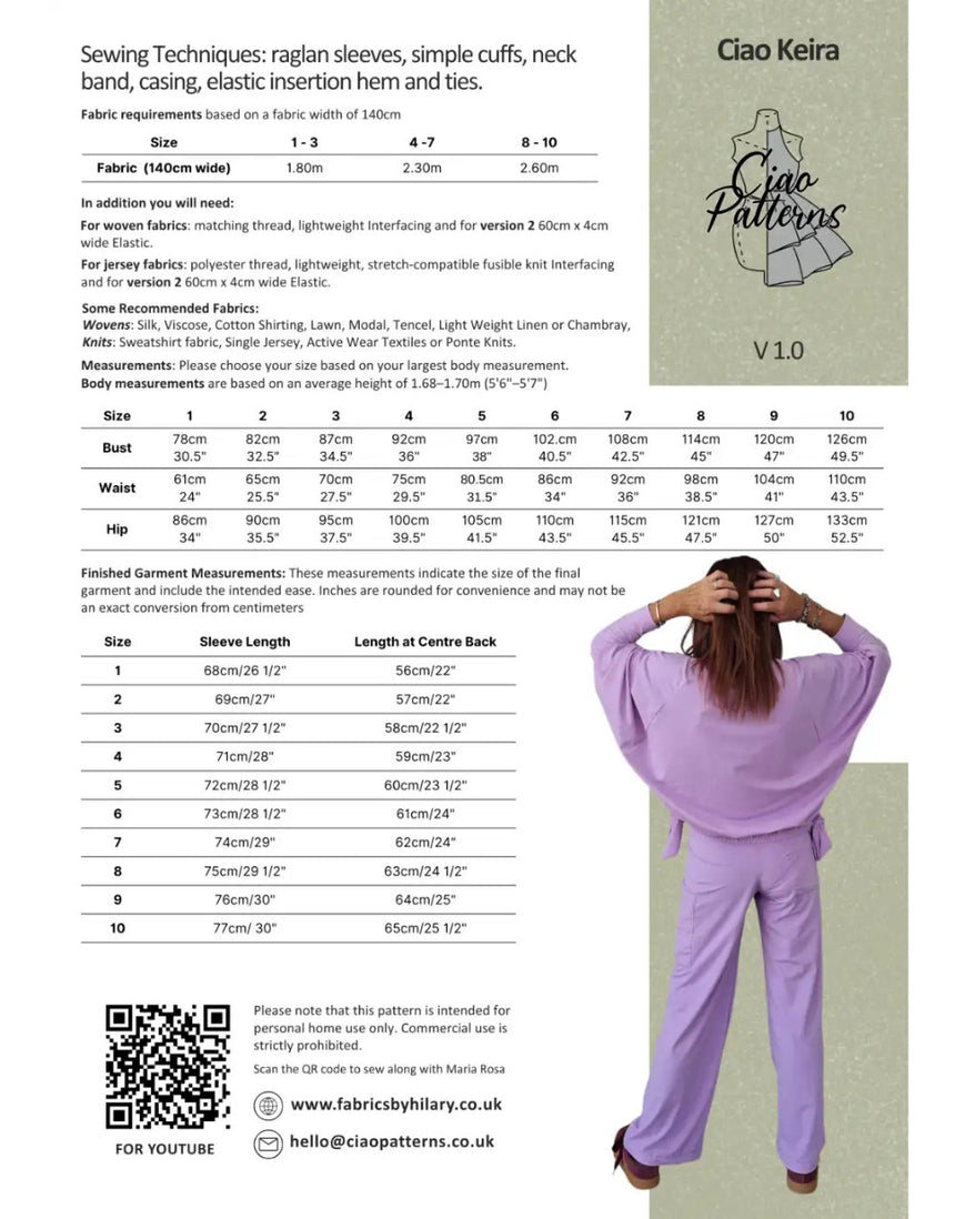 Keira Top Paper Sewing Pattern, Ciao Patterns