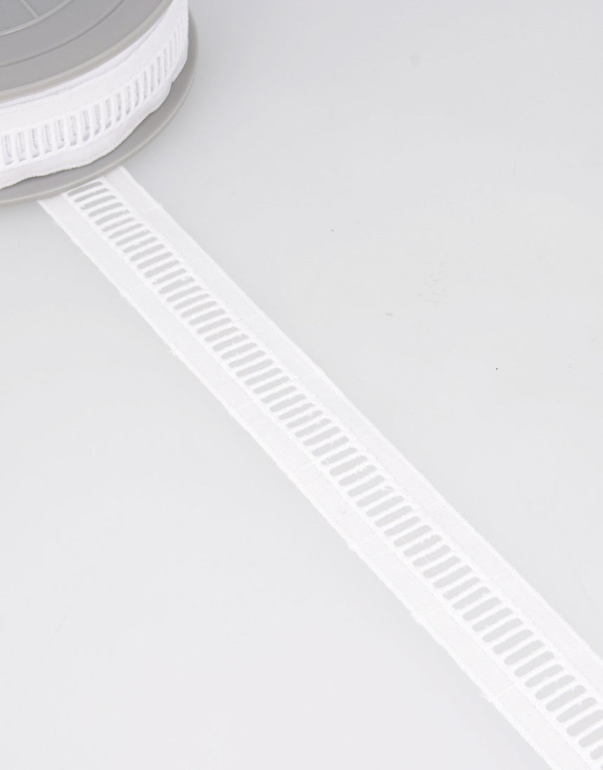 White Embroidered Insertion Lace Trim with Eyelets, 25mm