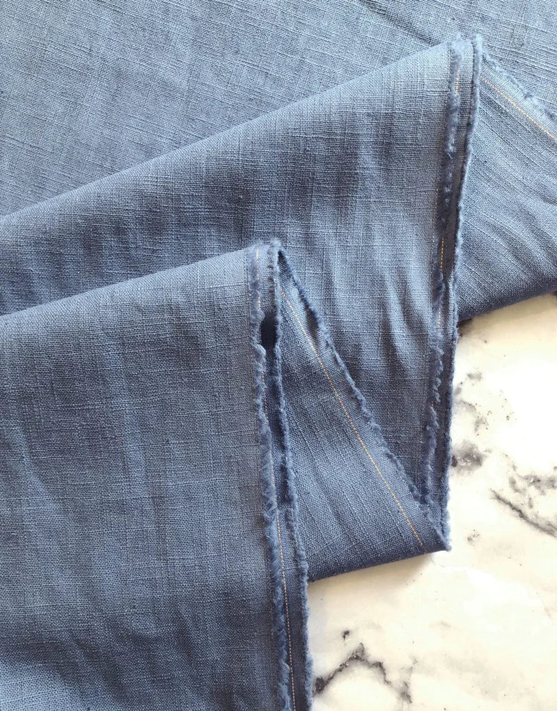 Remnant 60cm - Denim Blue Washed Linen-Handle Fabric