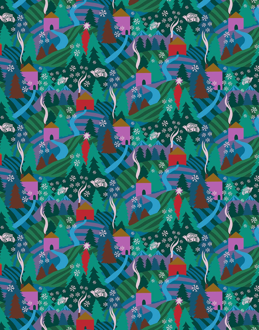 Evening Flurry Cotton Fabric, Cozy Christmas by Anna Maria Textiles
