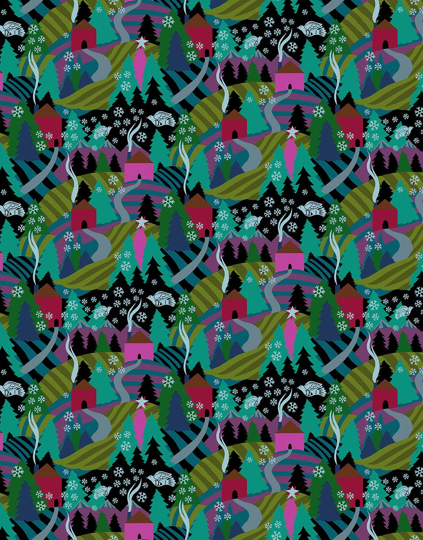 Midnight Flurry Cotton Fabric, Cozy Christmas by Anna Maria Textiles