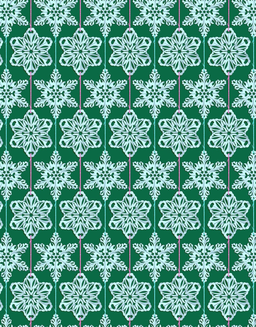 Mint Paperflakes Cotton Fabric, Cozy Christmas by Anna Maria Textiles