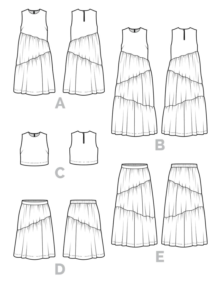 Azure Dress, Skirt and Top PDF Sewing Pattern, Closet Core