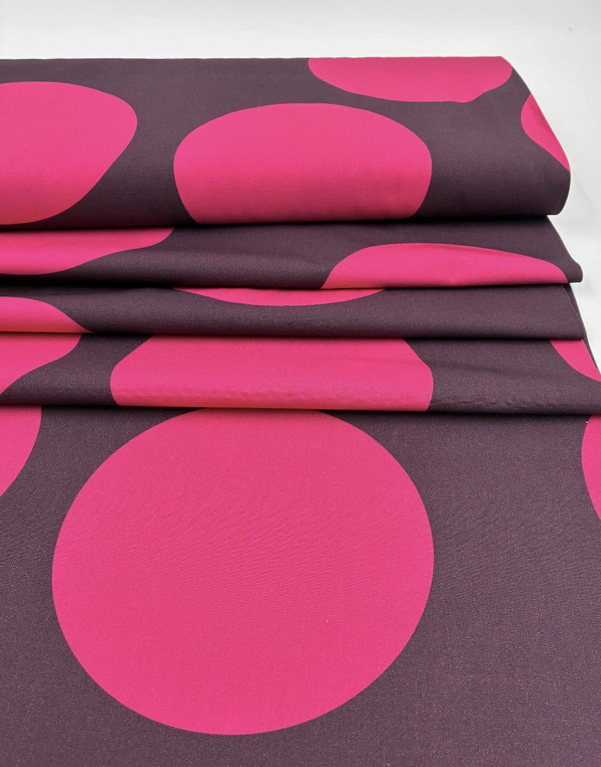 Aubergine and Cerise Spot, Cotton Poplin Fabric, Light and Lush