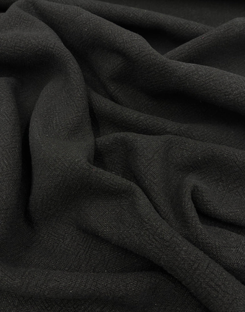 Black Stonewashed Linen Viscose Fabric