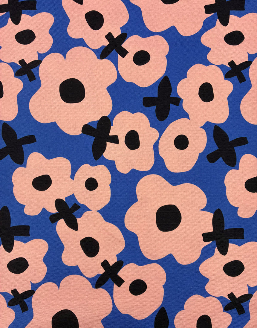 Blooming Pops Blue Cotton Canvas Fabric, Karine+Kind