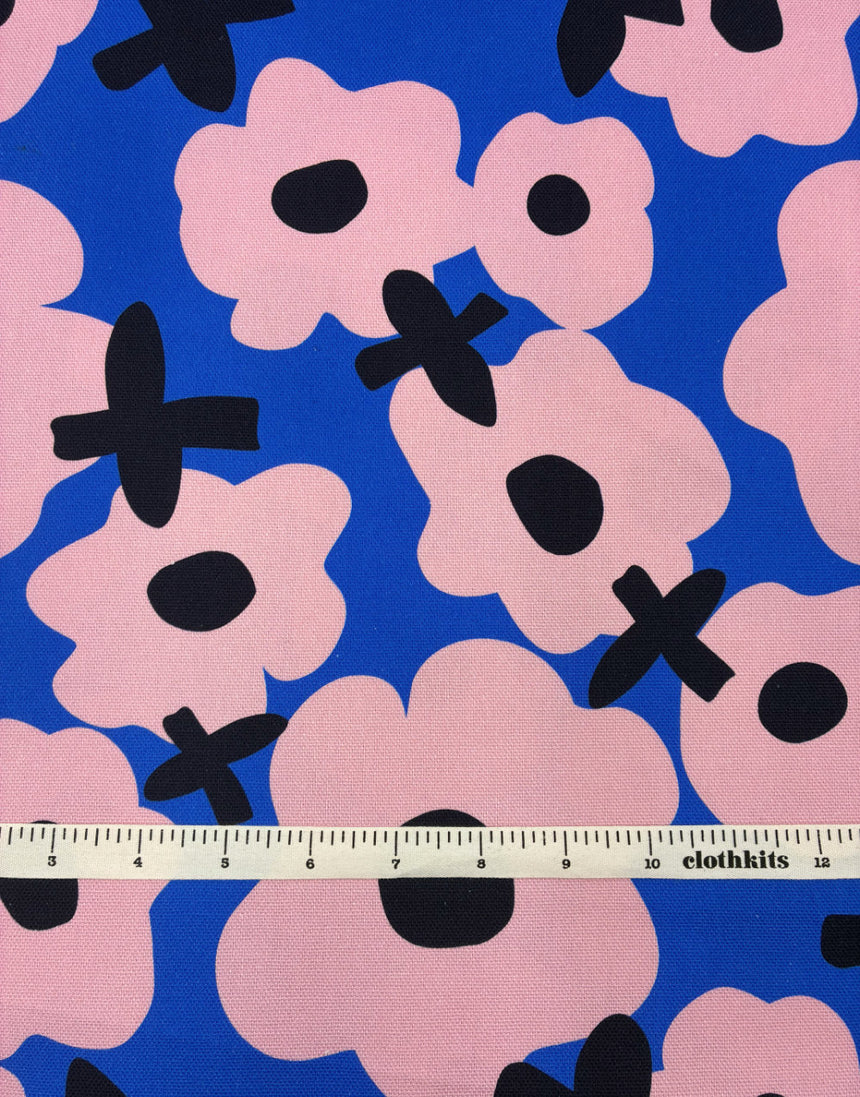 Blooming Pops Blue Cotton Canvas Fabric, Karine+Kind