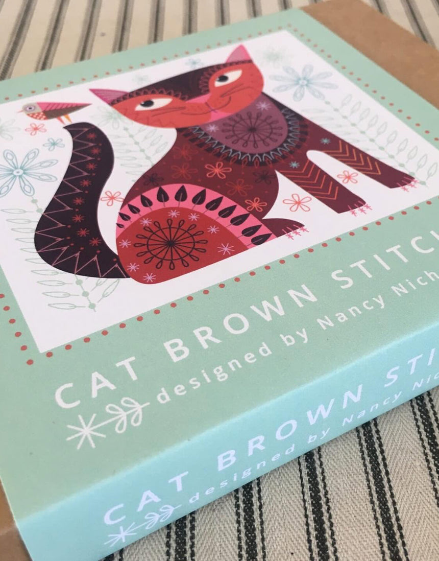 Brown Cat, Nancy Nicholson Embroidery Stitch Kit