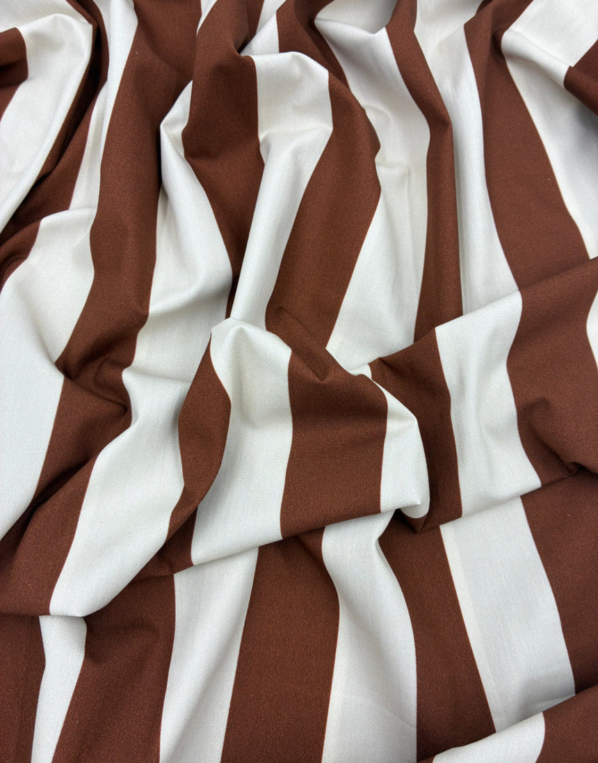 Chocolate and Cream Wide Stripe, Cotton Poplin Fabric, Light and Lush