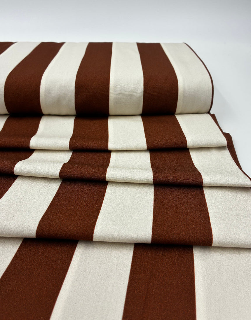 Chocolate and Cream Wide Stripe, Cotton Poplin Fabric, Light and Lush