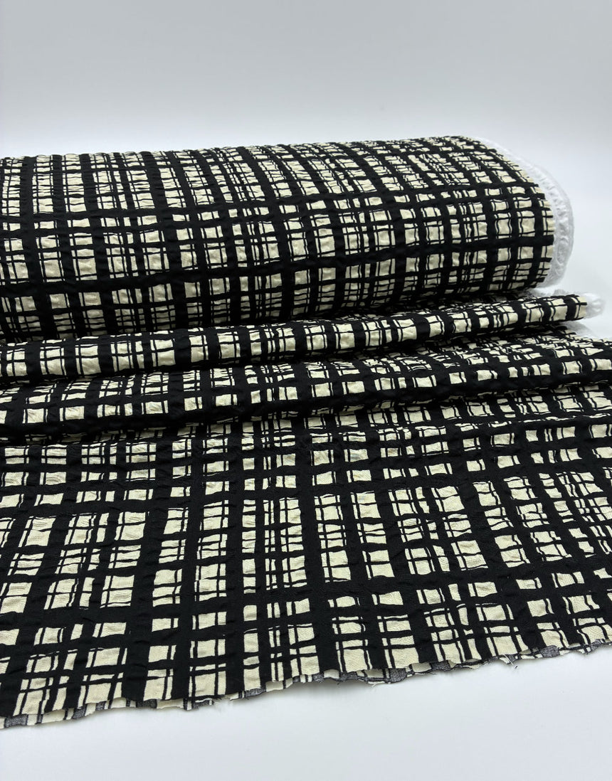 Crosshatch Seersucker Cotton Fabric, Sevenberry