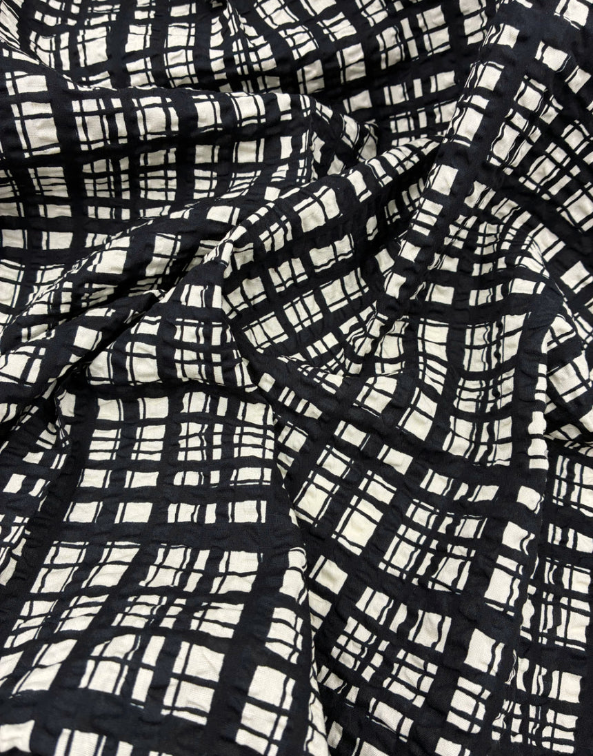 Crosshatch Seersucker Cotton Fabric, Sevenberry