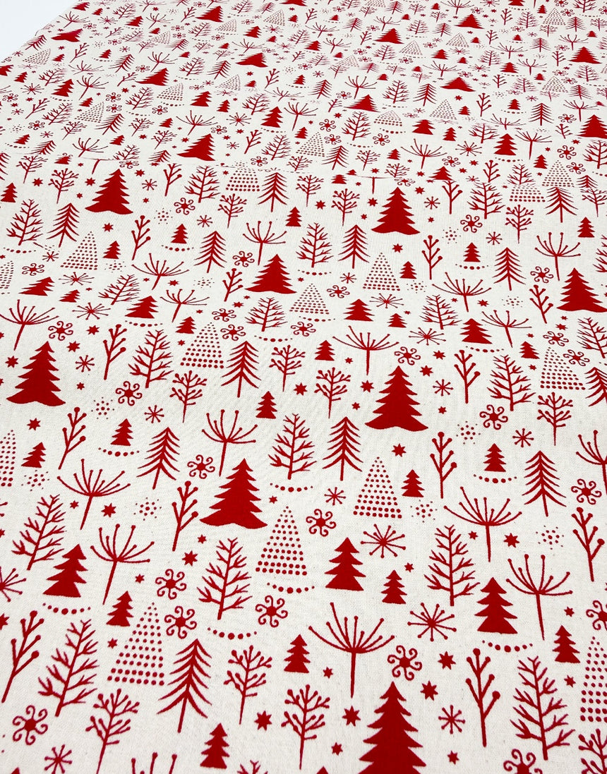 Scandi Christmas Trees Natural Cotton Fabric
