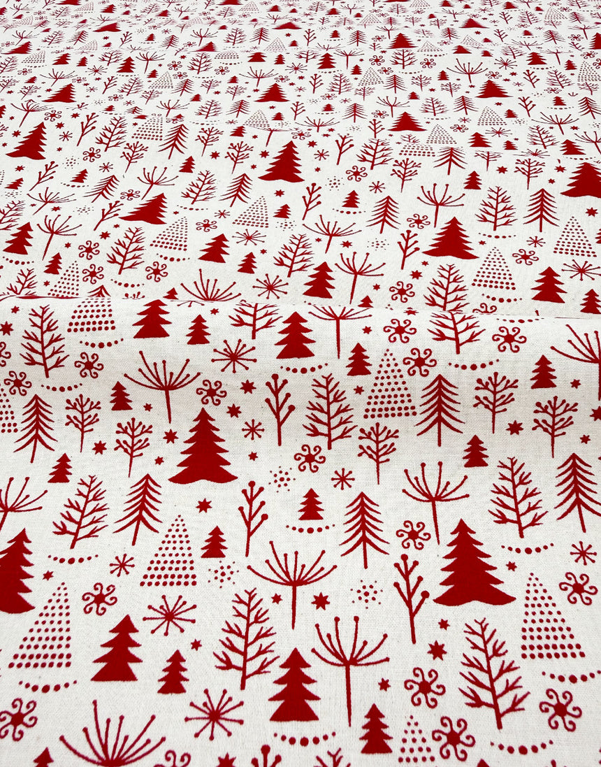 Scandi Christmas Trees Natural Cotton Fabric