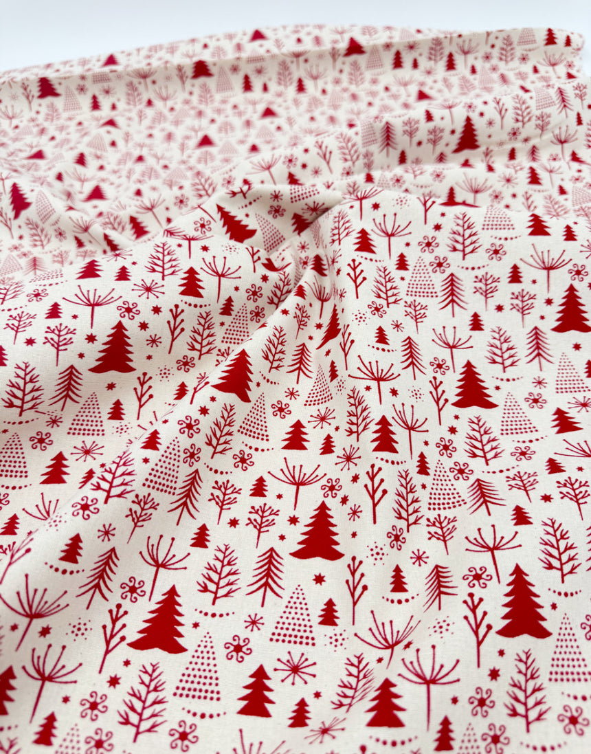 Scandi Christmas Trees Natural Cotton Fabric