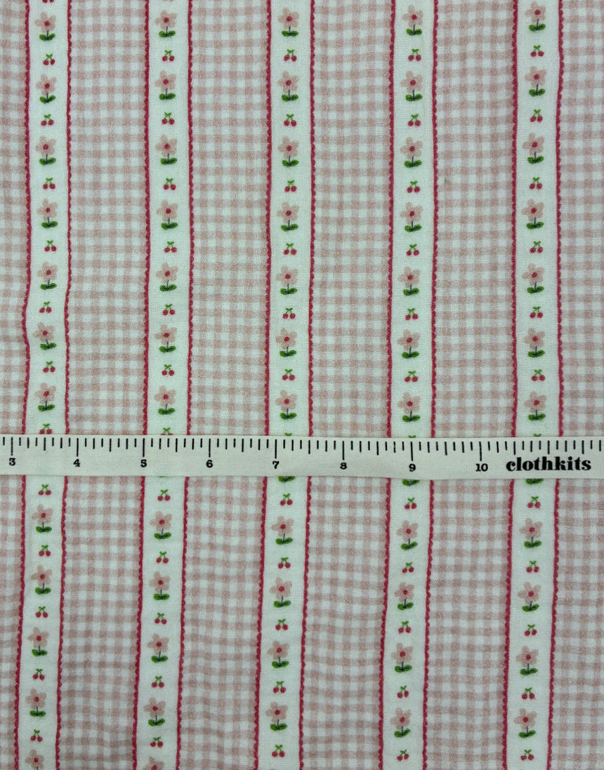 Soft Pink Cherry Blossom Stripe Double Gauze Fabric