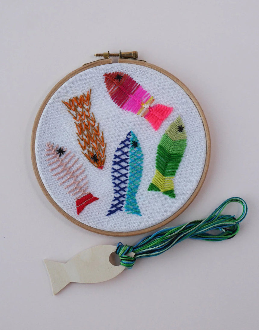 5 Fishes/Stitches Embroidery Kit, Stitch-School