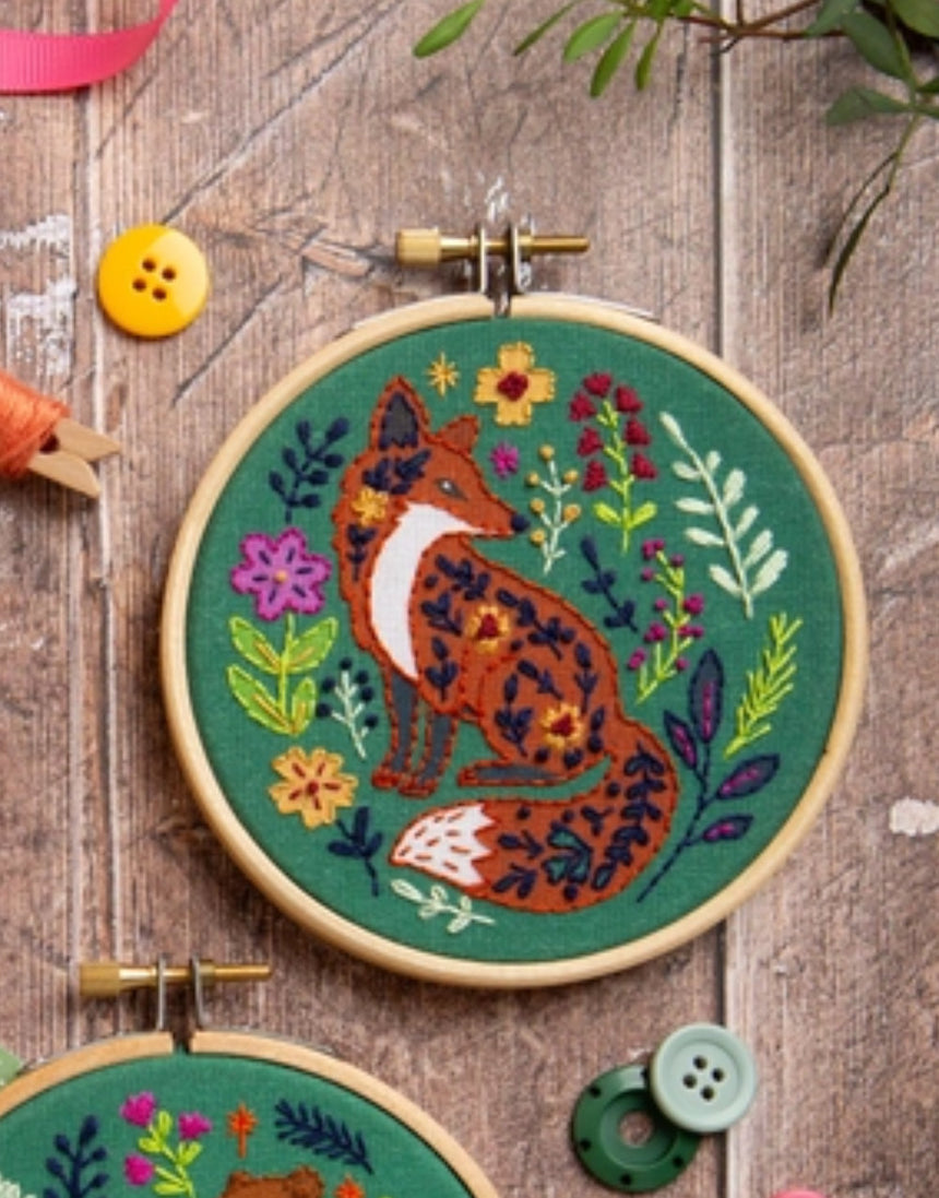 Folk Fox Mini Embroidery Kit, Hawthorn Handmade