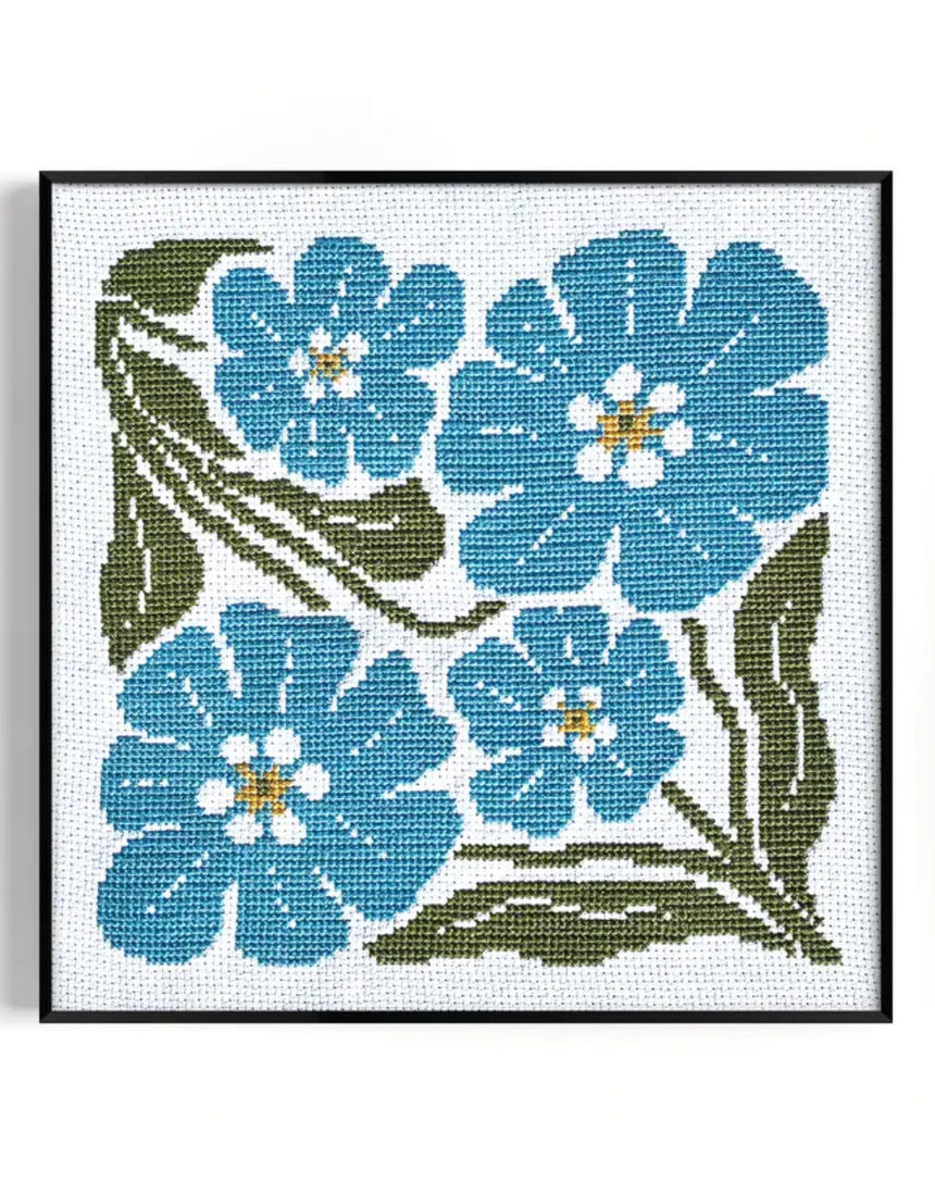 Forget Me Not Cross Stitch Kit, Budgie Goods