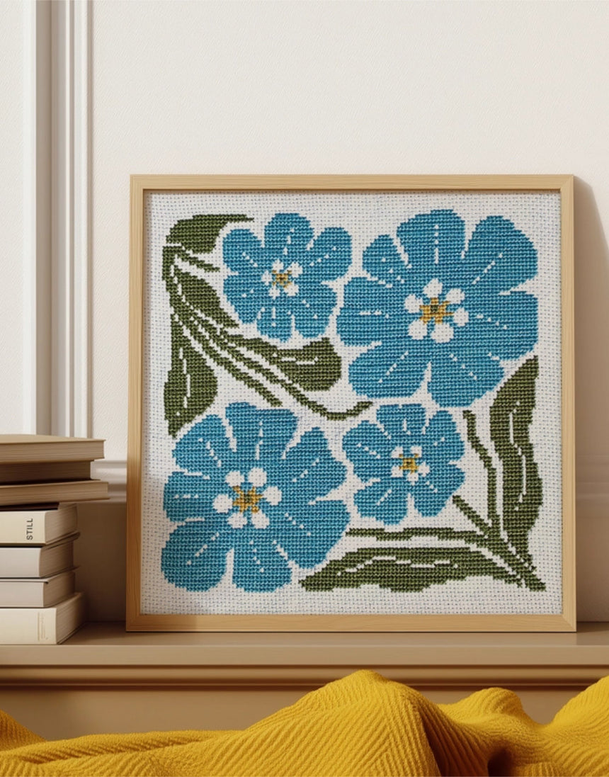 Forget Me Not Cross Stitch Kit, Budgie Goods