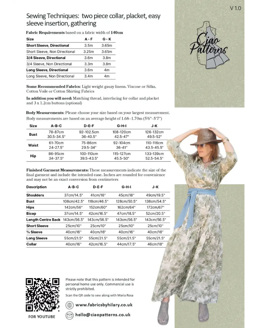 Gilda Dress Paper Sewing Pattern, Ciao Patterns