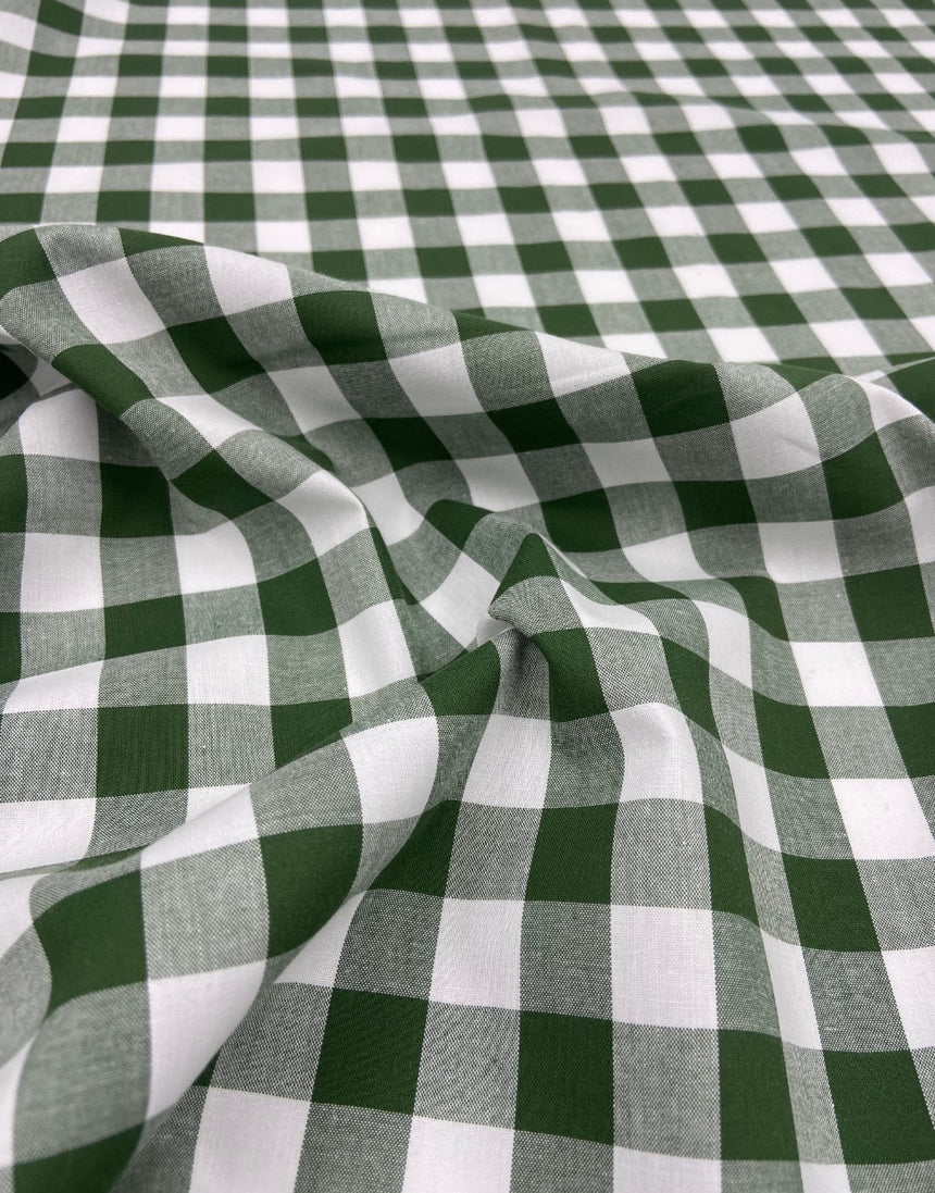 Large Bottle Green Yarn-Dyed Gingham Cotton Fabric