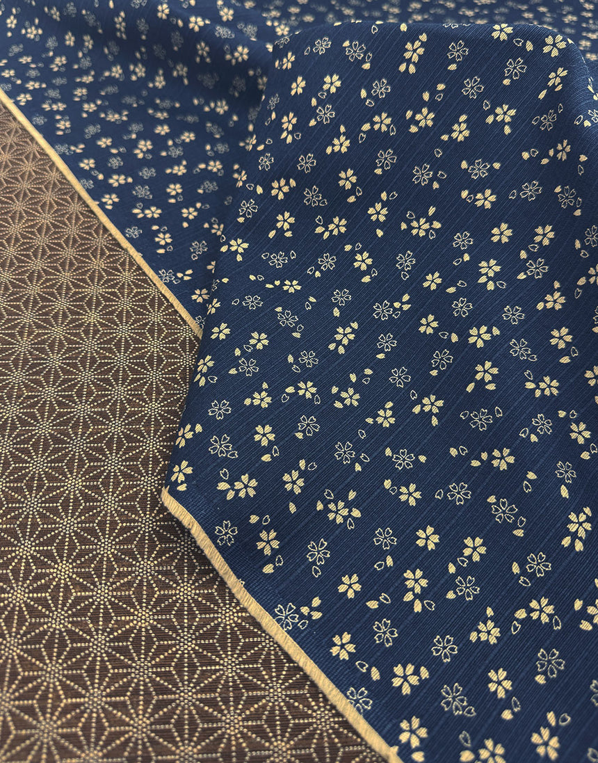 Sevenberry Japanese Reversible Cotton Shantung Fabric - Indigo Blue & Brown