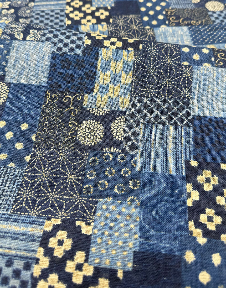 Sevenberry Japanese Textured Cotton Fabric - Indigo Patchwork