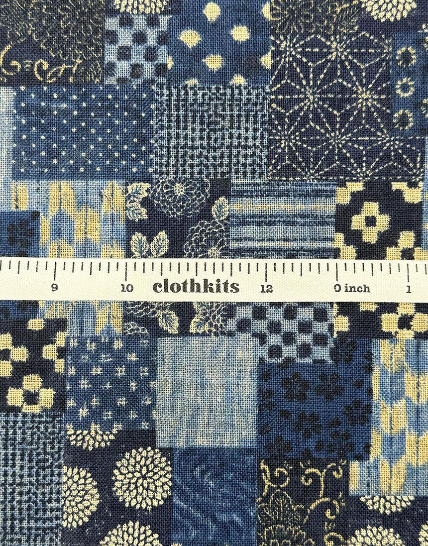 Sevenberry Japanese Textured Cotton Fabric - Indigo Patchwork