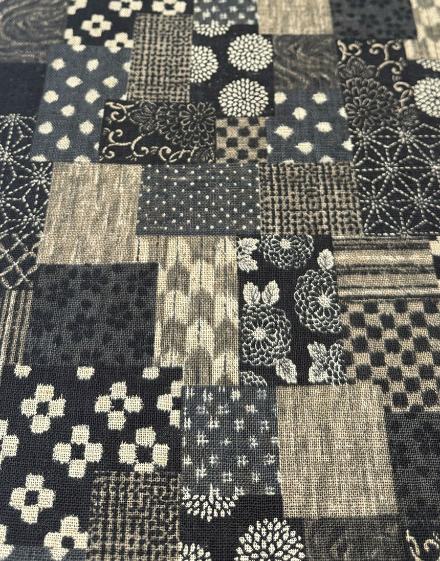 Sevenberry Japanese Textured Cotton Fabric - Black Patchwork