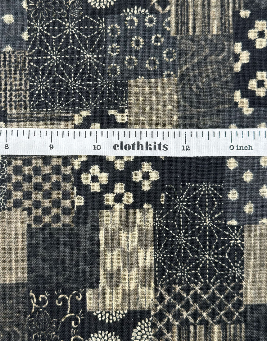 Sevenberry Japanese Textured Cotton Fabric - Black Patchwork