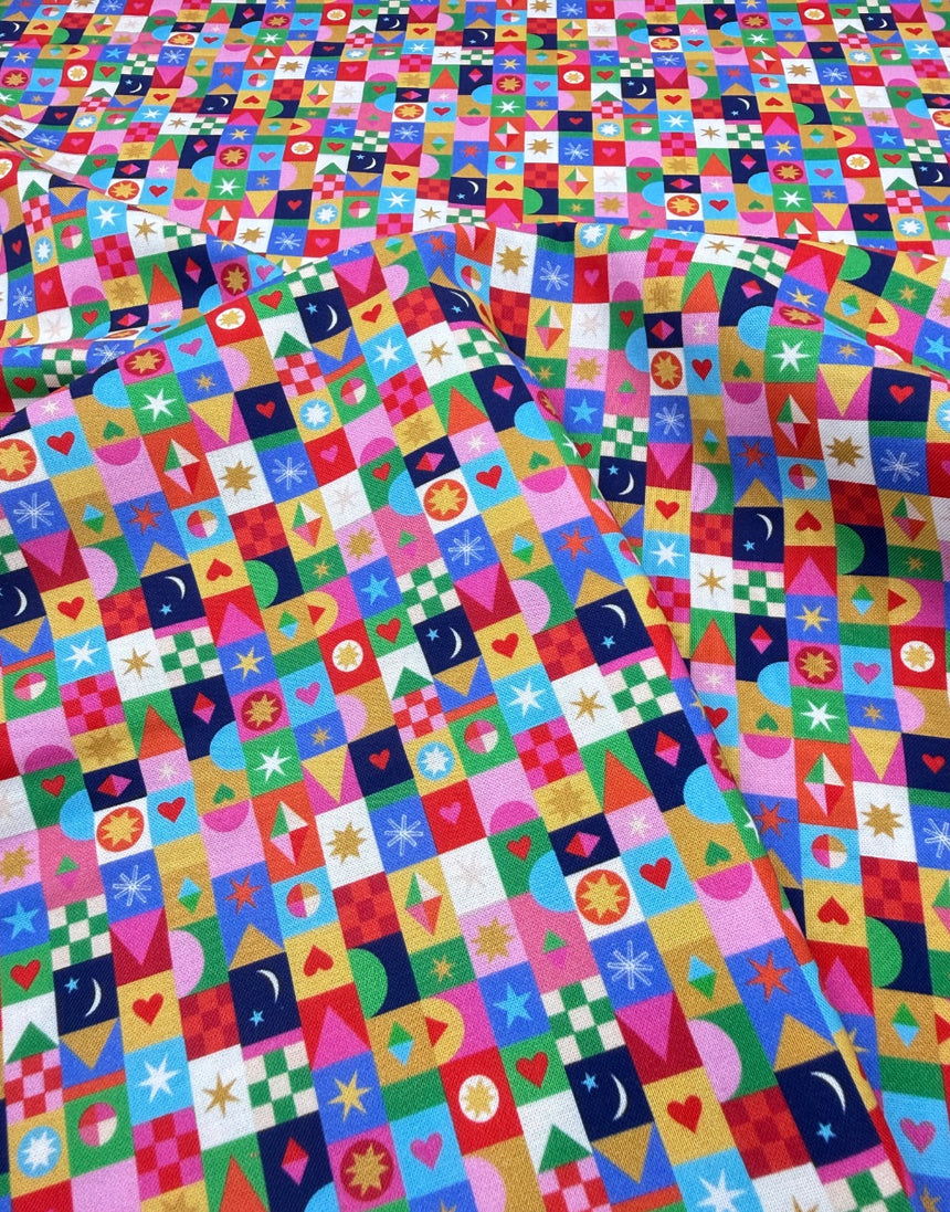 Thread & Ink Home for Christmas Cotton Fabric  - Jolly Squares