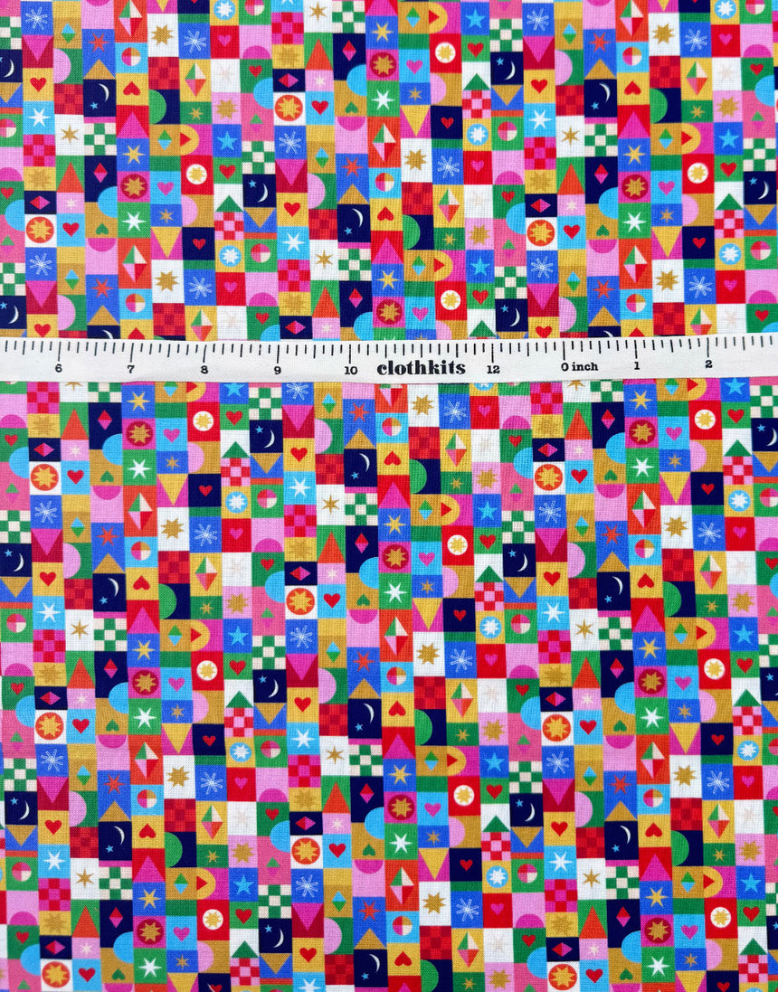 Thread & Ink Home for Christmas Cotton Fabric  - Jolly Squares