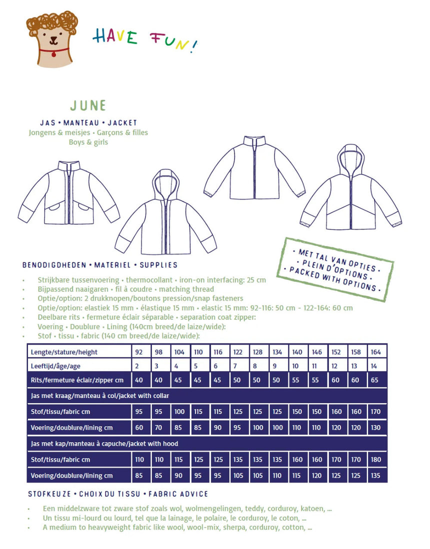 June Kids Jacket Sewing Pattern, Atelier Jupe