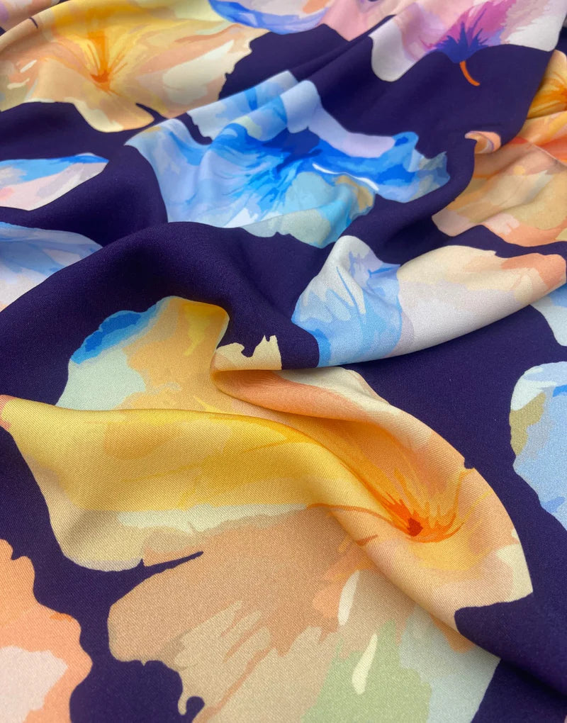 Remnant 90cm - Midnight Petal Drift Light & Lush Viscose Fabric