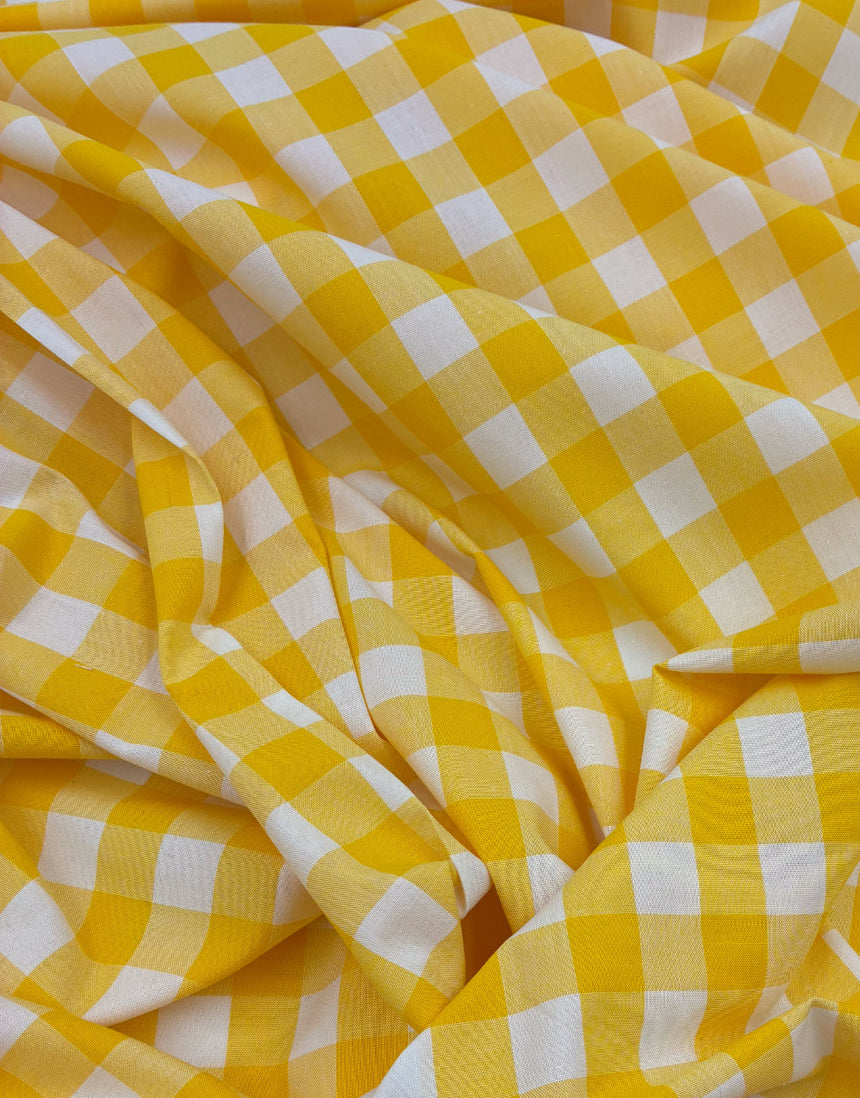 Large Yellow Yarn-Dyed Gingham Cotton Fabric