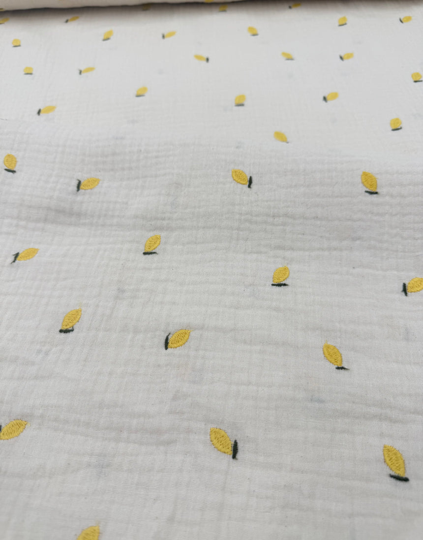 Lemon Embroidered Double Gauze Fabric